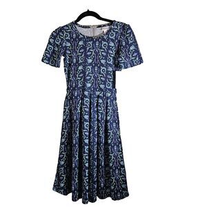 LuLaRoe Blue Floral Fit And Flare Amelia Print Dress Size XXS new with tags